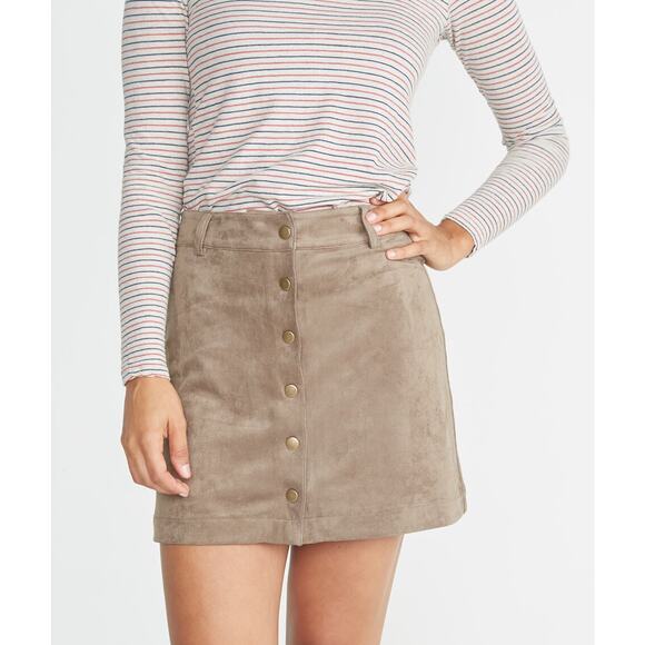 Marine Layer Rosie Faux Suede A-Line Mini Skirt in Birch Size Small - Picture 1 of 15